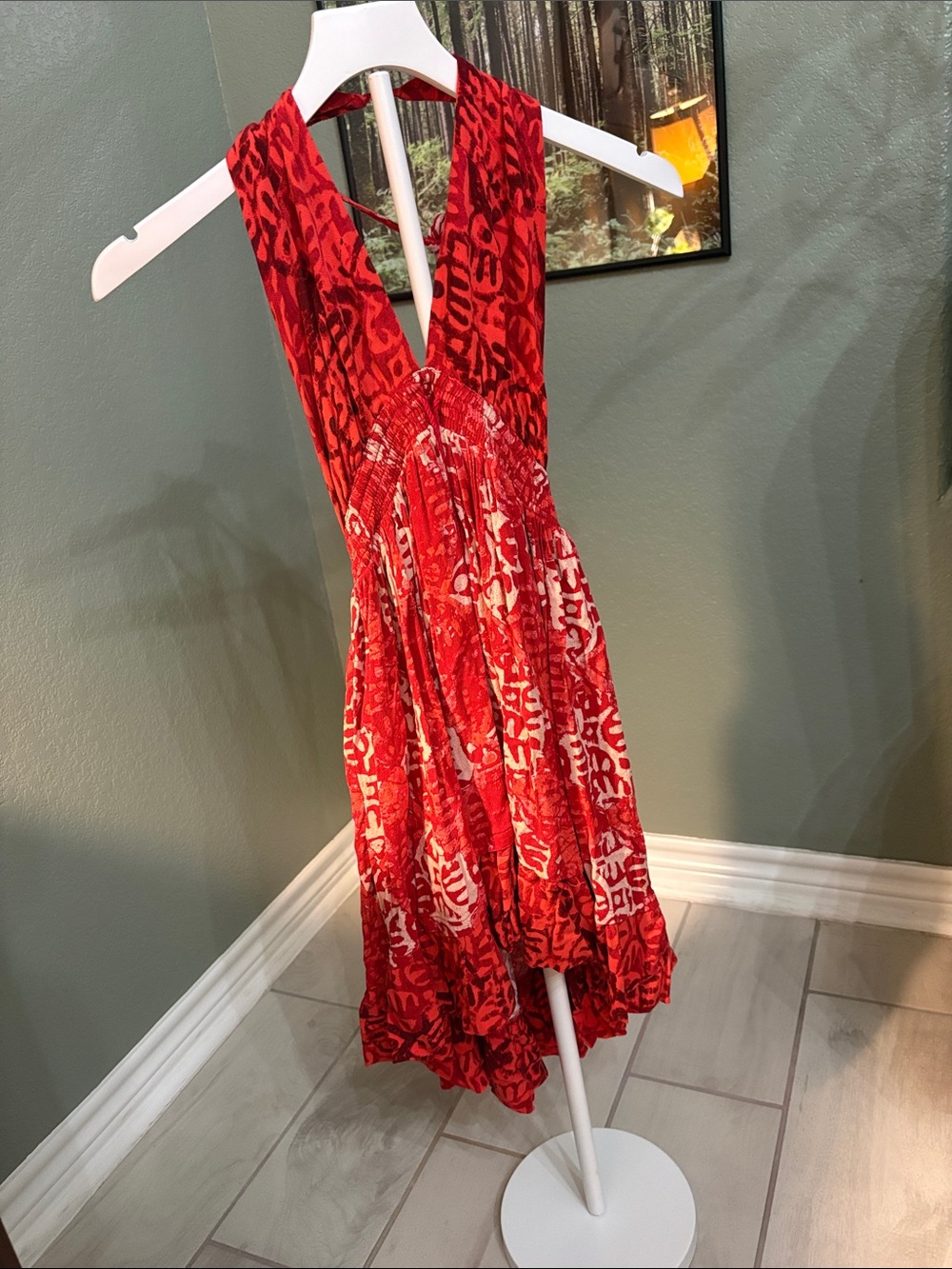 Free People Red Printed Halter Mini Dress